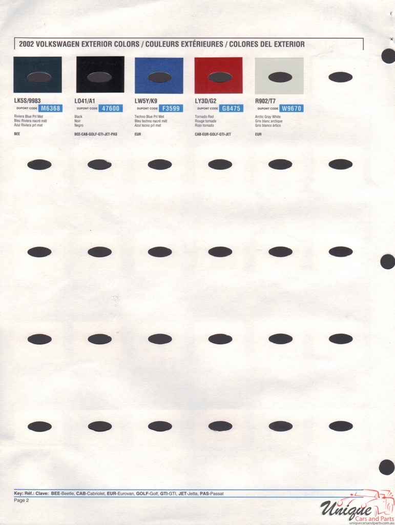 2002 Volkswagen Paint Charts DuPont 2